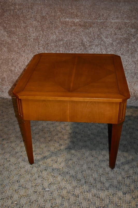 Vintage Baker Square Mid Century Accent Table w/Diamond Inlaid Top & Drawer gallery