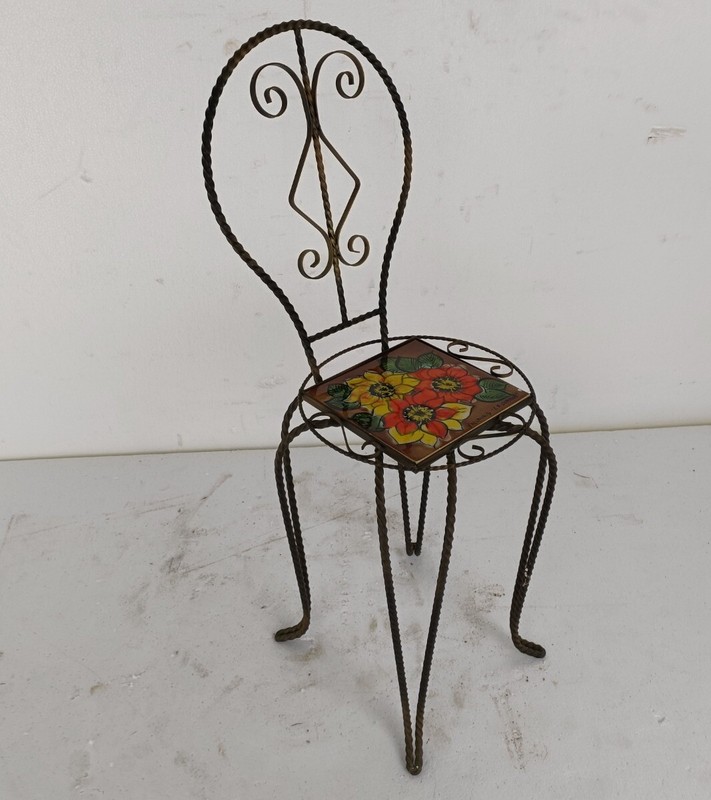 Side Table Plant stand Ceramic Tile Vallauris wrought Iron Legs lovely vintage gallery