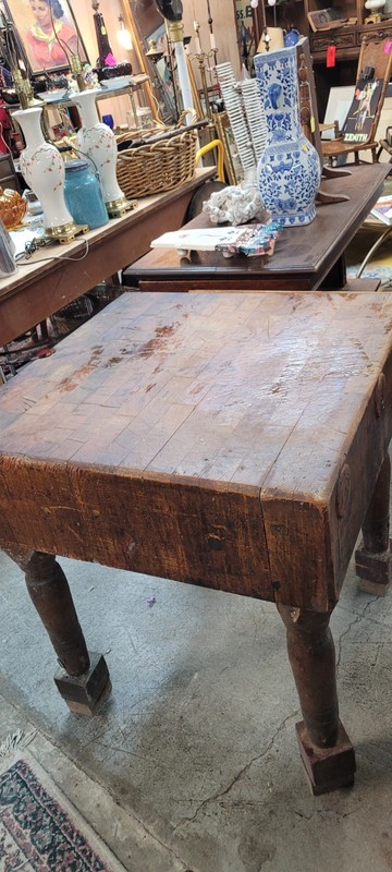 1890s Primitive Antique Butcher Block Table 30xw 29deep X 32 Tall gallery