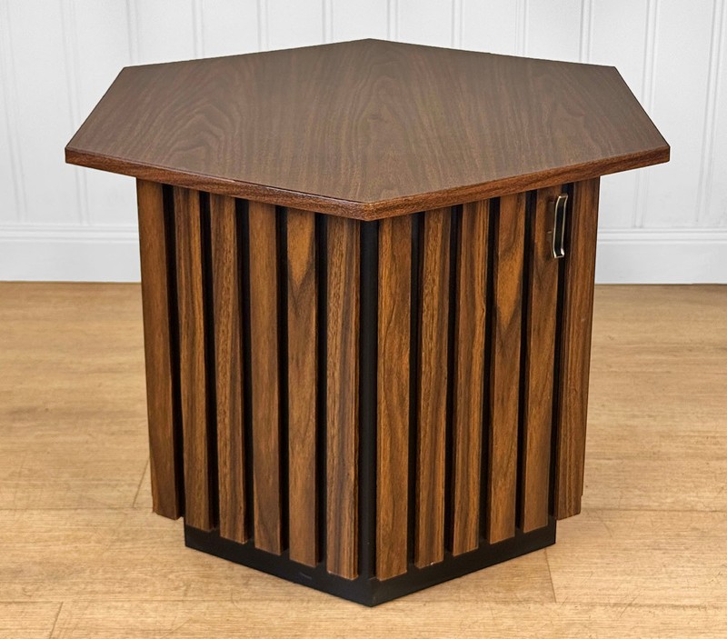 Mid-Century Hexagonal Walnut & Black Laminated Cocktail Table gallery