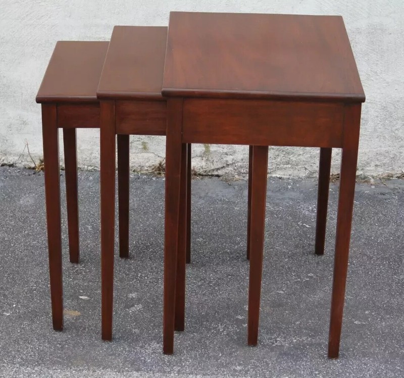 1940's English Mahogany Nesting Table Set of 3 Fully Refinished & Refurbished gallery