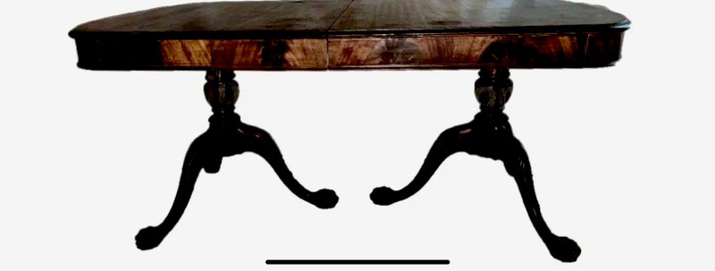 Chippendale Double Pedestal Ball & Claw Mahogany Dining Table. Vintage