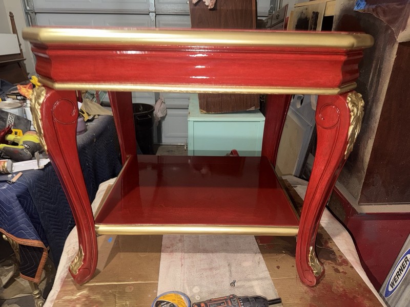 Antique Red and Gold Carved Wood Square Side Table Gloss Finish Traditional gallery