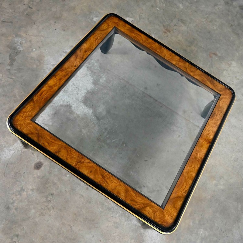 Drexel Heritage ET Cetera Collection Chinoiserie Black Gold Burl Coffee Table gallery