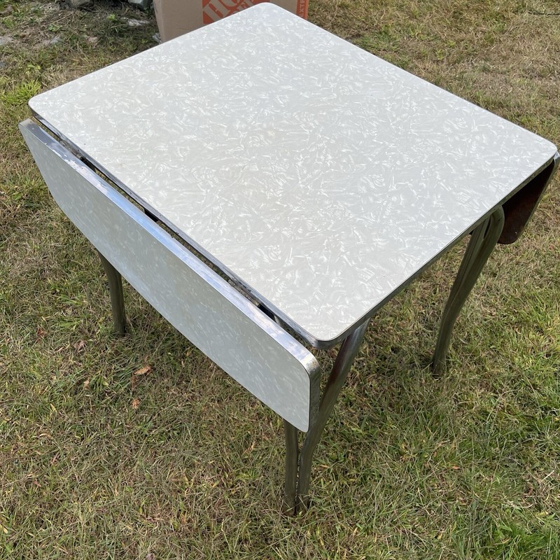 Rare Vintage Cracked Ice Chrome Leg Dining Table w/Drop Leafs gallery