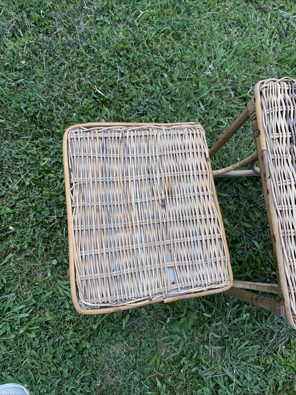 Very Bamboo Rattan Wicker Side NestingTable Rattan Stool Wicker Stand Lot 2 gallery