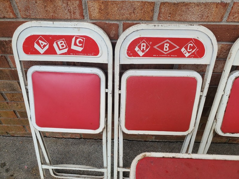 50’s ABC Children Red Metal Folding Table & 4 Chairs F.C. Castelli Co. Complete gallery