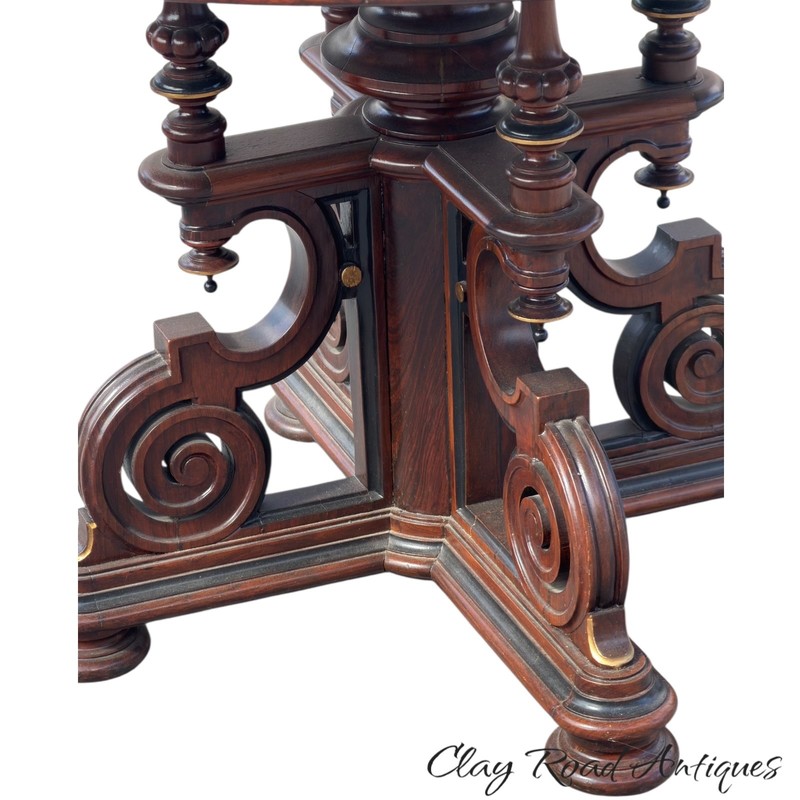 antique rosewood victorian round marble top center parlor table large carved gallery
