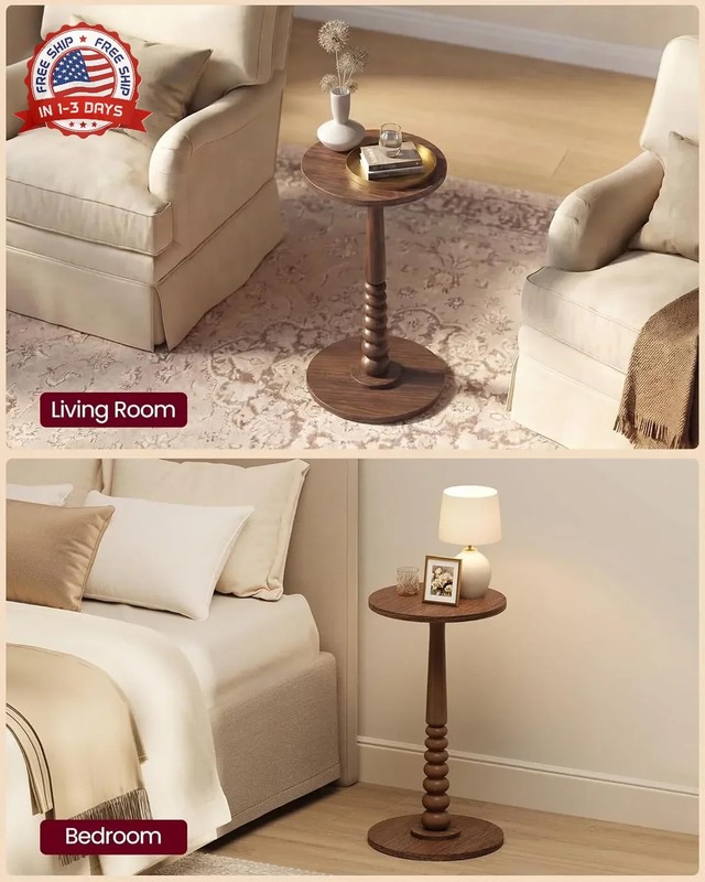 Round Side Table Solid Wood Accent Nightstand 11.8 for Living Room Bedroom gallery