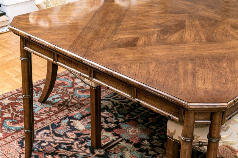 Vintage Chippendale Style Parquetry Top Extension Dining Table gallery