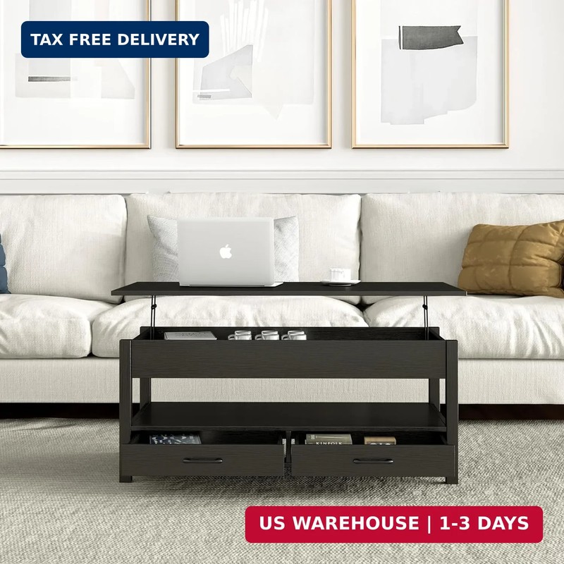 Panana Coffee Table, Lift Top Coffee Table with Hidden Compartment, 2 Drawers an gallery