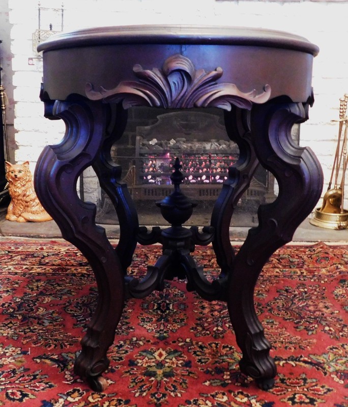 Walnut Victorian Marble Top Table circa 1860 ( Black and Gold Marble) gallery