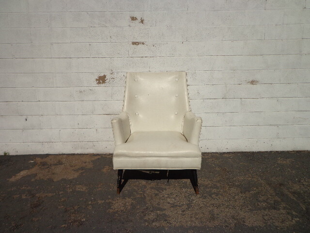 Mid Century Modern Chair Lounge Armchair White Leatherette Seating Retro Nail gallery