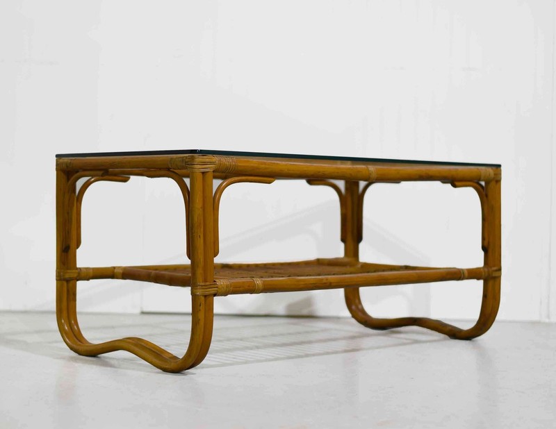 Vintage Palm Beach 2 Strand Rattan Bamboo Coffee Table Style of Franco Albini gallery