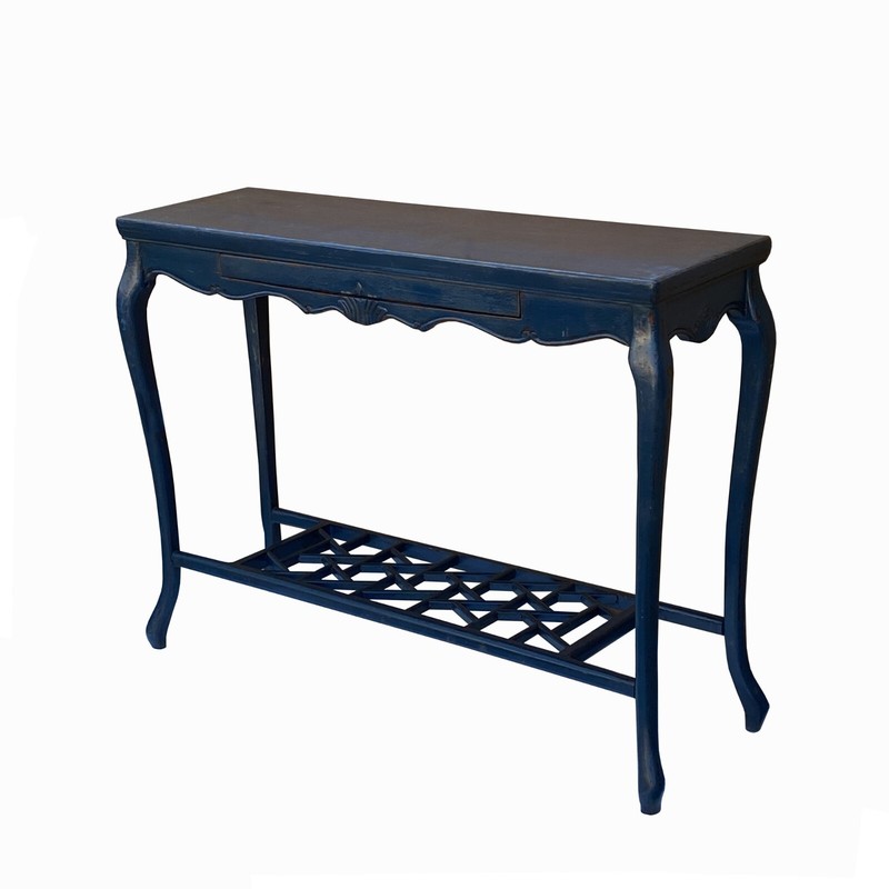 Chinese Distressed Blue Lacquer Apron Curve Legs Console Side Altar Table cs7760 gallery