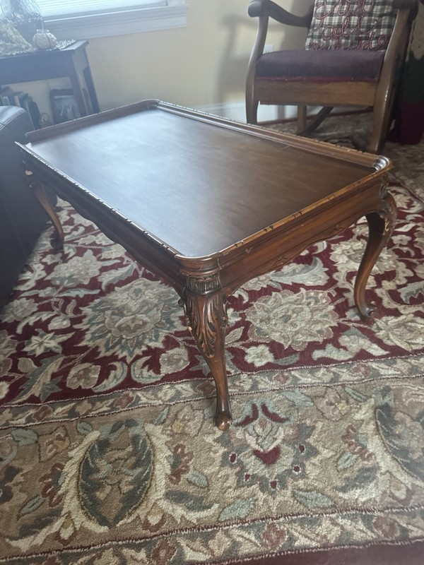 Louis XV Antique Wooden Coffee Table with Carvings, Rectangular, Brown
