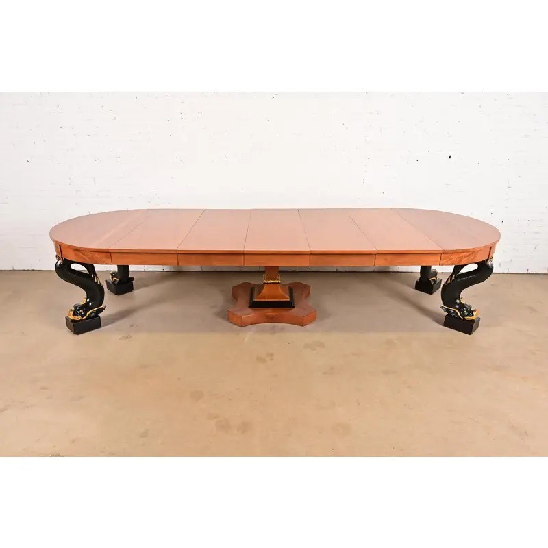 Antique Italian Regency Cherry and Burl Wood Extension Dining Table, Circa 1890s gallery