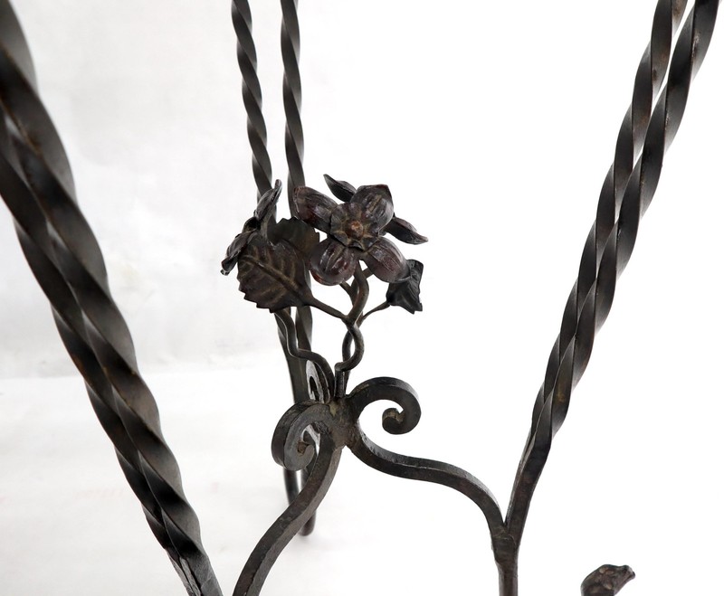 Round Black & White Marble Top Wrought Iron Pedestal Stand Table gallery