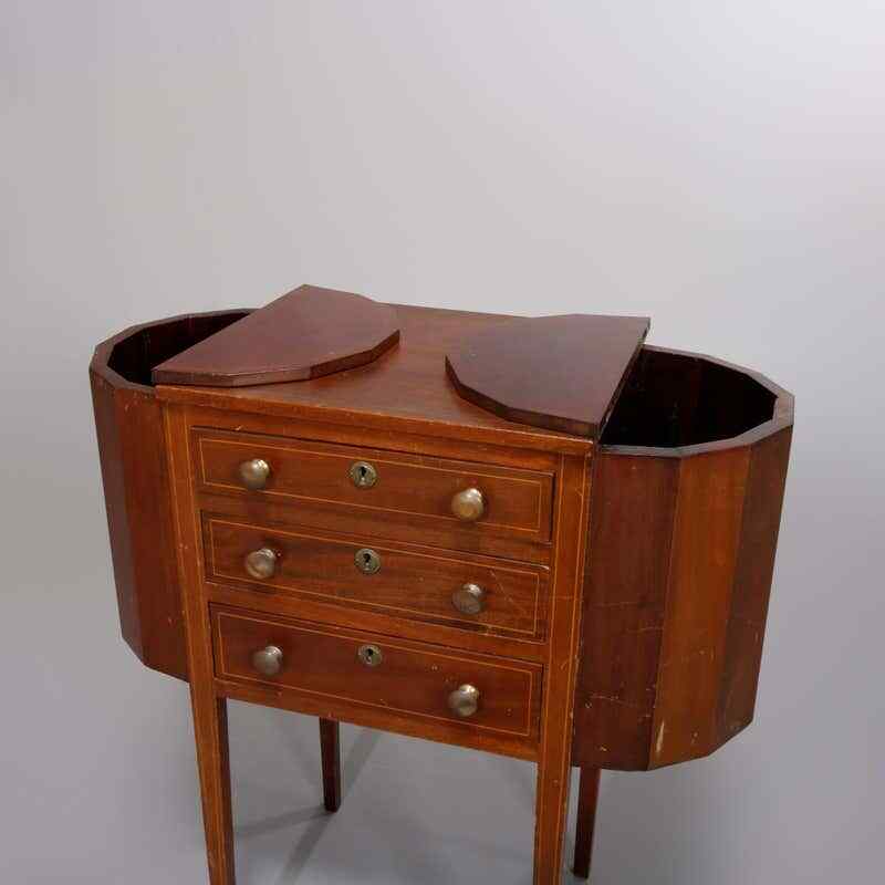 Antique Mahogany Sewing Stand with Project Pockets C1930 gallery