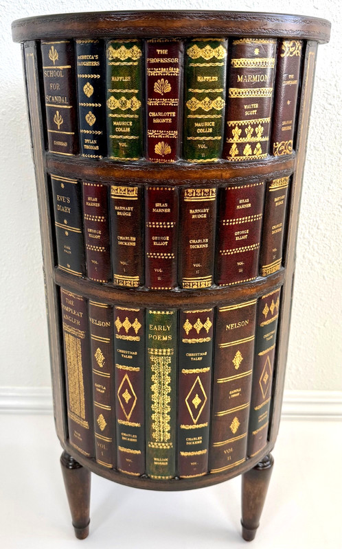 Late 20th-C Maitland Smith Faux Book Tooled Leather Cabinet / Side Table gallery