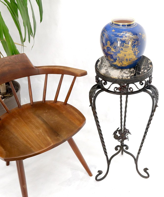 Round Black & White Marble Top Wrought Iron Pedestal Stand Table gallery