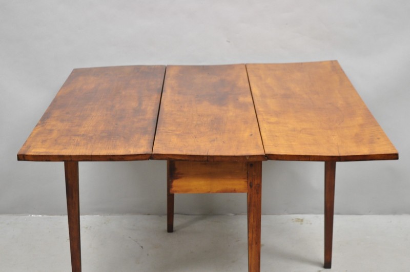 Antique American Federal Tiger Maple Narrow Drop Leaf Breakfast Dining Table gallery