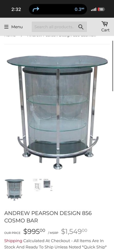 Clear Glass Coffee Bar Metal Frame ANDREW PEARSON DESIGN 856COSMO BAR gallery