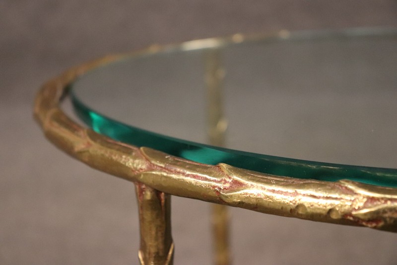 Fine Quality Maison Bagues Olive Leaf Cast Bronze and Thick Glass Top End Table gallery