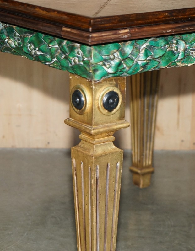 EXQUISITE FULLY RESTORED HAND DYED BROWN LEATHER CHESSBOARD CHESS GAMES TABLE gallery