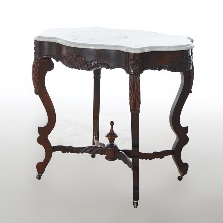 Victorian Rosewood & Marble Top Parlor Table C1890 gallery