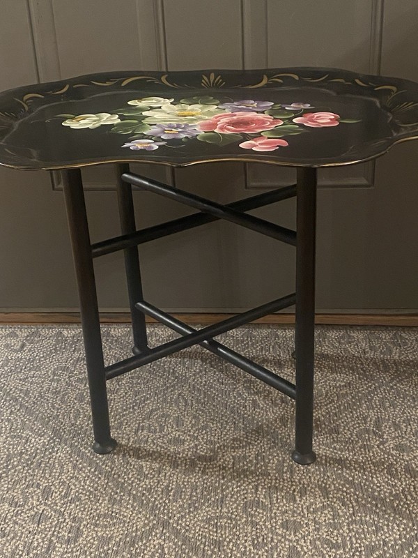 Estate Hand Painted Large Tole Tray Table gallery