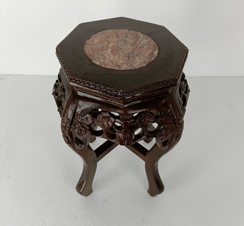 Carved Wood Rosewood Chinese Marble Top Hall Console Bonsai Table Pedestal Tabou gallery