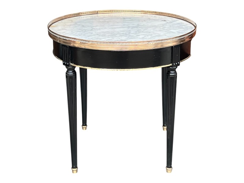 1920s French Louis XVI Parlor Table With Carrara Marble & Brass Gallery gallery