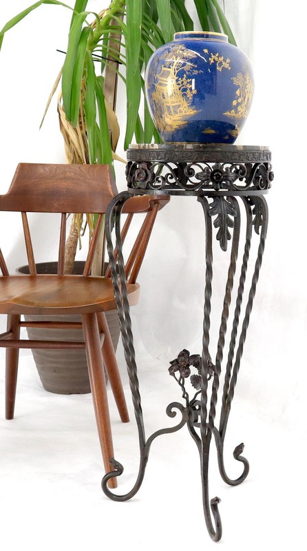 Round Black & White Marble Top Wrought Iron Pedestal Stand Table gallery