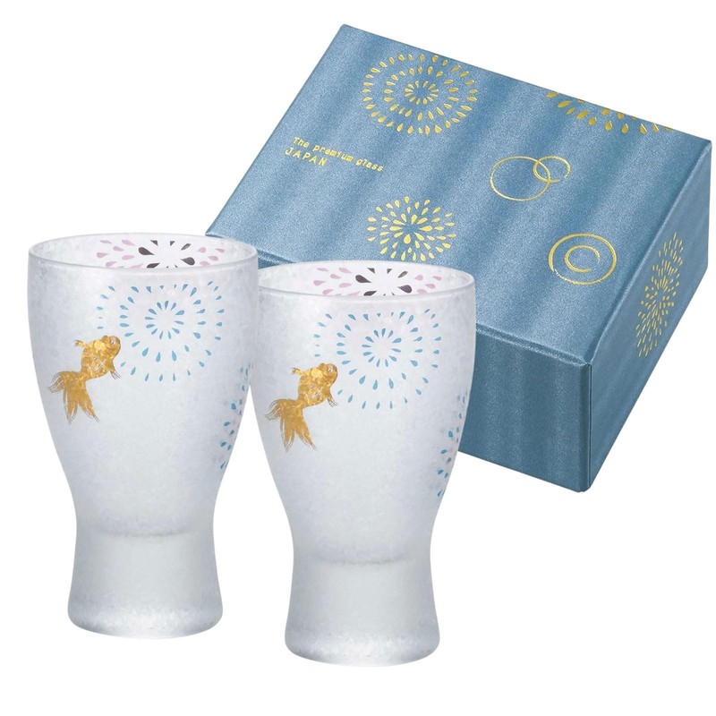Japanese sake glass pair set 100 m Made in Japan Goldfish fireworks Cold Sake