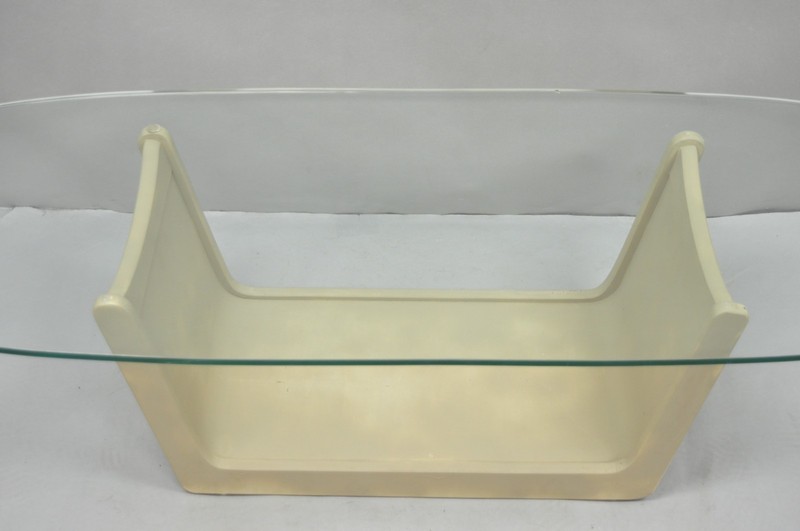 Vintage Mid Century Modern Painted Walnut Waterfall Base Glass Top Coffee Table gallery