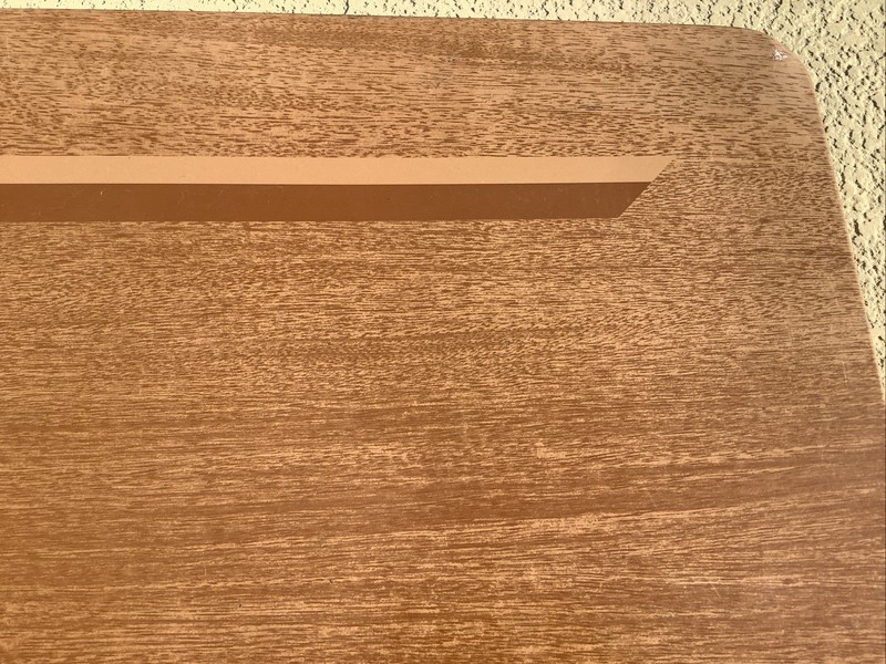 VINTAGE MCM WOOD GRAIN ALUMINUM FOLDING TABLE 48 x 24 x28 CAMPING RV FOLD AWAY gallery