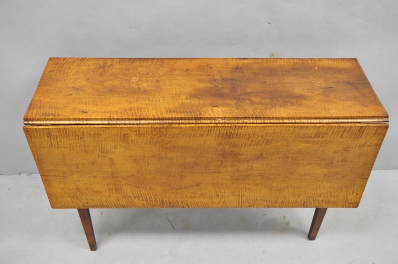 Antique American Federal Tiger Maple Narrow Drop Leaf Breakfast Dining Table gallery