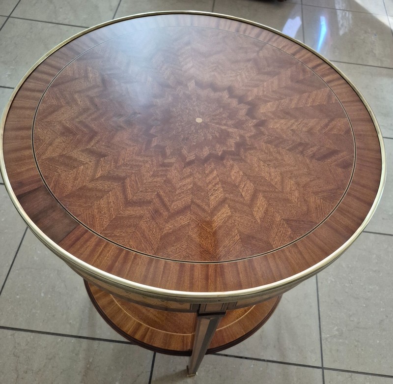 Vintage Louis XVI Side Table with Brass Gallery, Shelf & Swing drawer gallery