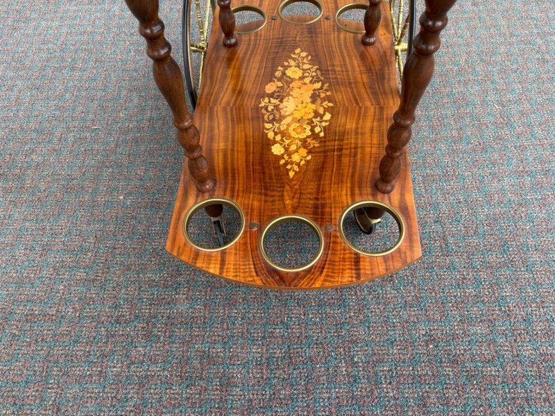 67588 Italian Inlaid Wood Tea Cart with Floral Marquetry and Brass Accents gallery