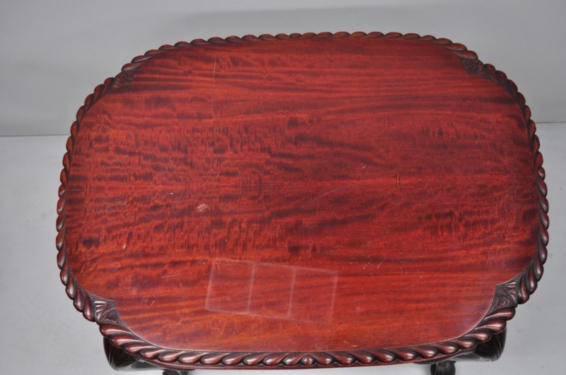 Antique Chippendale Style Rope Carved Mahogany Ball and Claw Parlor Side Table gallery
