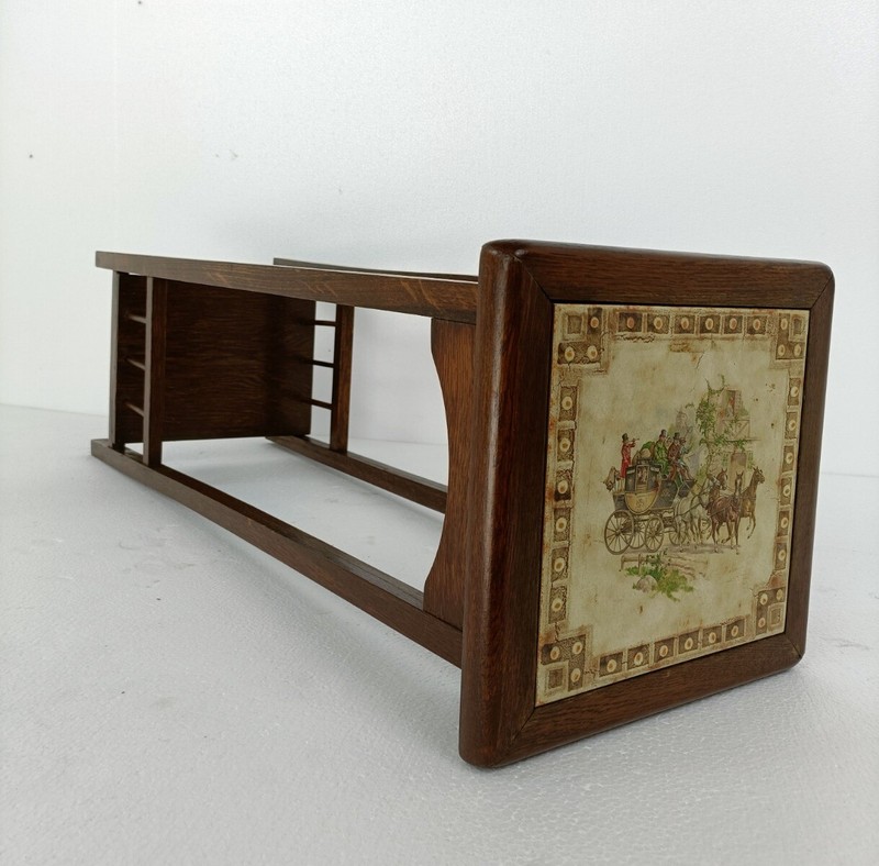 Vintage wood Pedestal Display Table Plant Stand Tile Victorian scene Two Tier Ba gallery