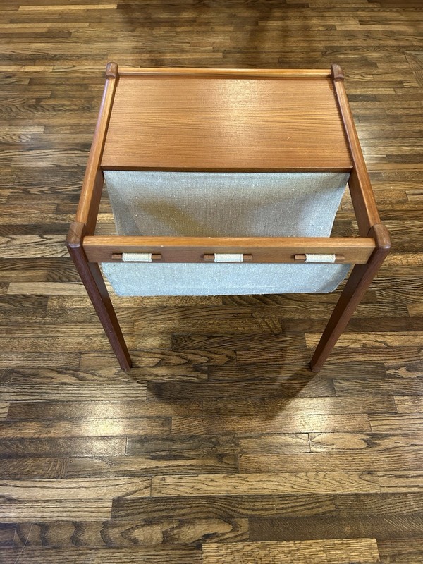 Brdr. Furbo Free Standing Wood & Fabric Magazine Rack/ side table teak wood OBO gallery