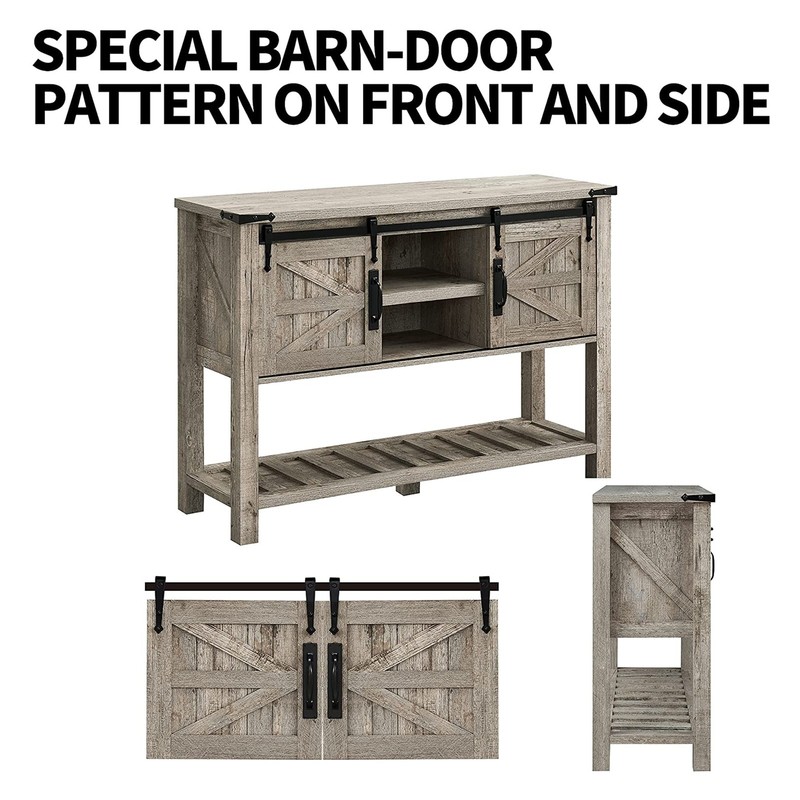 OKD Farmhouse Console Entryway Table with Sliding Barn Doors, Light Rustic Oak gallery