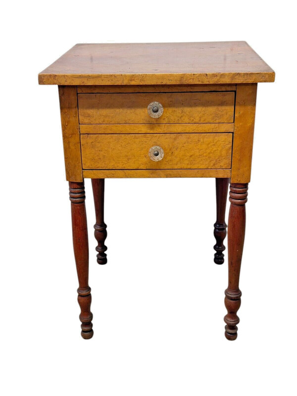 antique Birdseye maple & cherry red wash 2 drawer table stand Country Farm