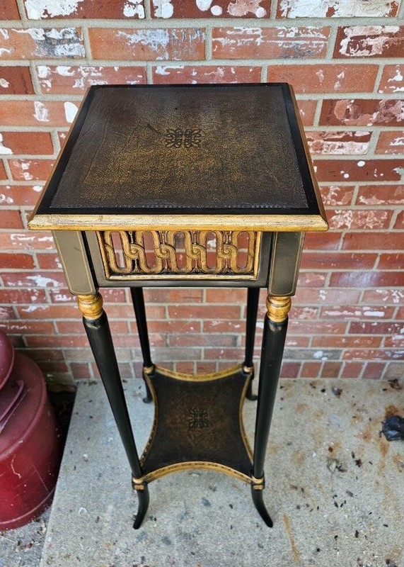 Vintage Theodore Alexander Regency Style Gilt Plant Fern Stand Leather Top #2