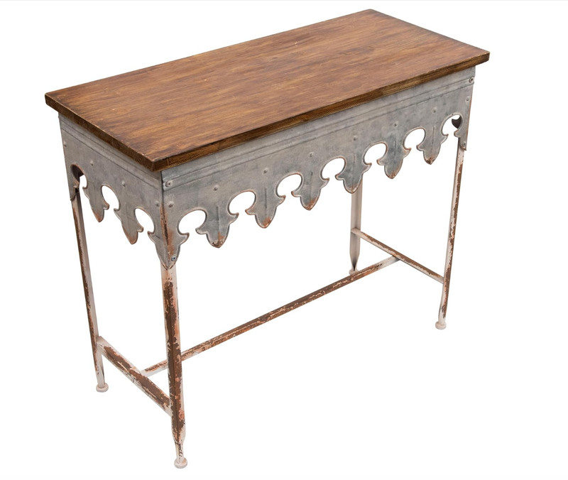 Creative Co-Op Metal Scalloped Edge Table with Zinc Finish and Wood Top gallery