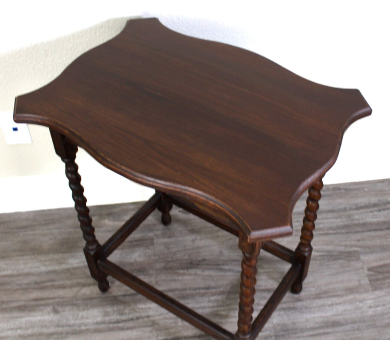 English Antique Jacobean Oak Side Table w Barley Twist Legs Vintage Accent Table gallery