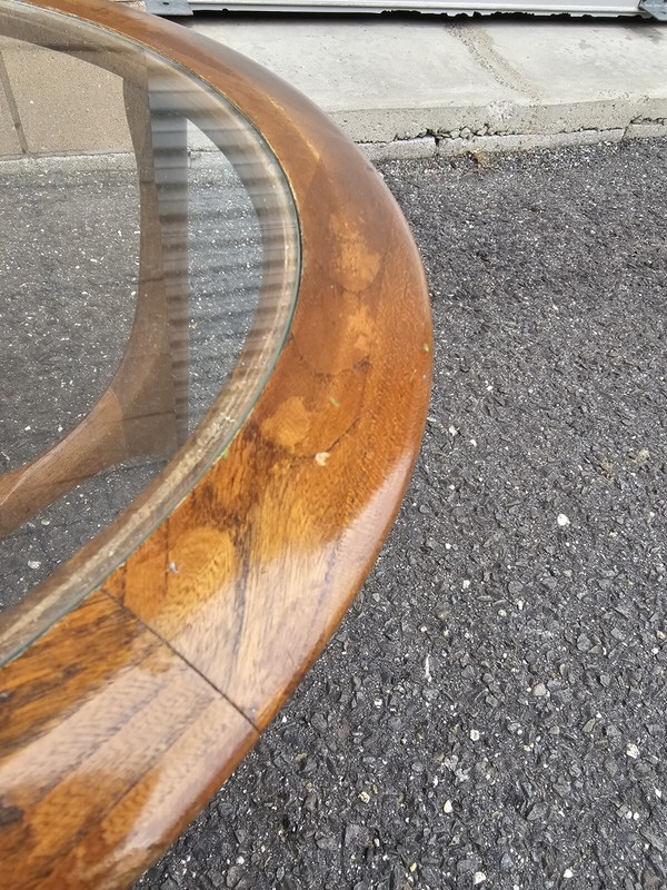 Adrian Pearsall Lane Mid Century Walnut Glass Sculptural Round Side End Table gallery
