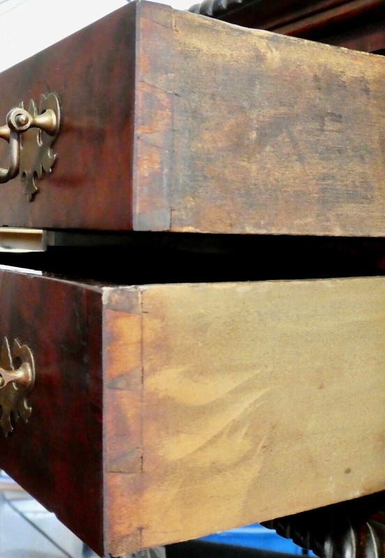 Antique Mahogany 2-Drawer Federal Style Side / End Table. Brass Claw Feet. 1850 gallery